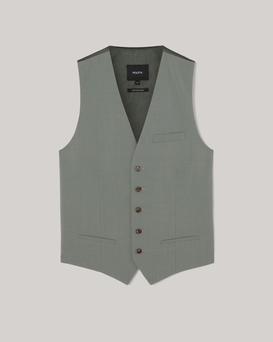 Wool Blend Tailored Vest, Sage, hi-res